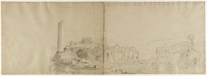 1842年、シチリア島タオルミーナのエトナ山（紙に白いチョークで鉛筆を高くしたもの） 作： Thomas Cole